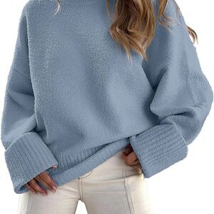 ANRABESS Cozy Lake Blue crew neck Women's Sweater XL